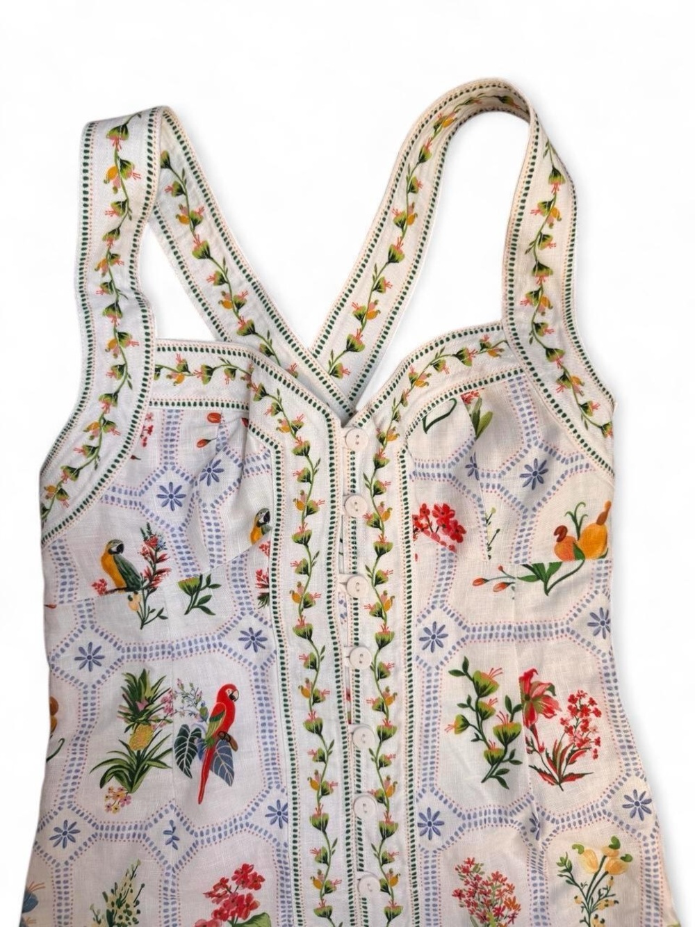 FARM RIO - TROPICAL PORCELAIN OFF WHITE MINI DRESS - Picture 4 of 7